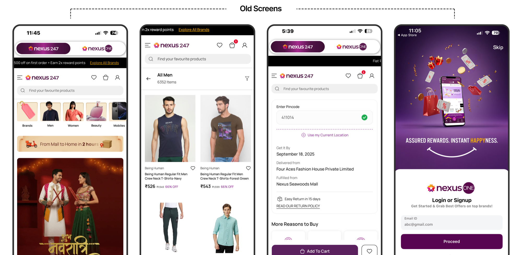 Screens from the old Nexus247 app